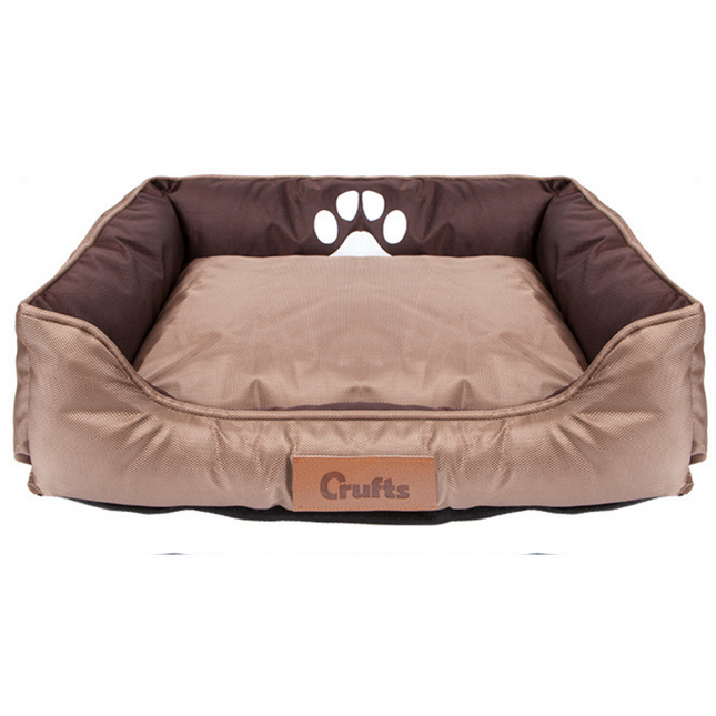 Crufts Oxford Nylon Rectangle Bolster Pet Dog Bed Grey or Beige-PMS-876034-BN-Bargainia.com