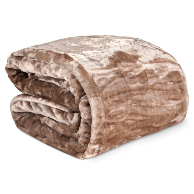Hibernate Collection Soft Faux Mink Throw Thick Luxury Blanket - Beige-Bargainia.com