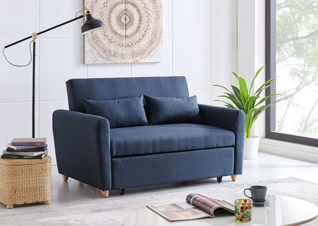 Dahlia Pull Out 2 Seater Double Sofa Bed - Navy Blue-5056150263609-Bargainia.com