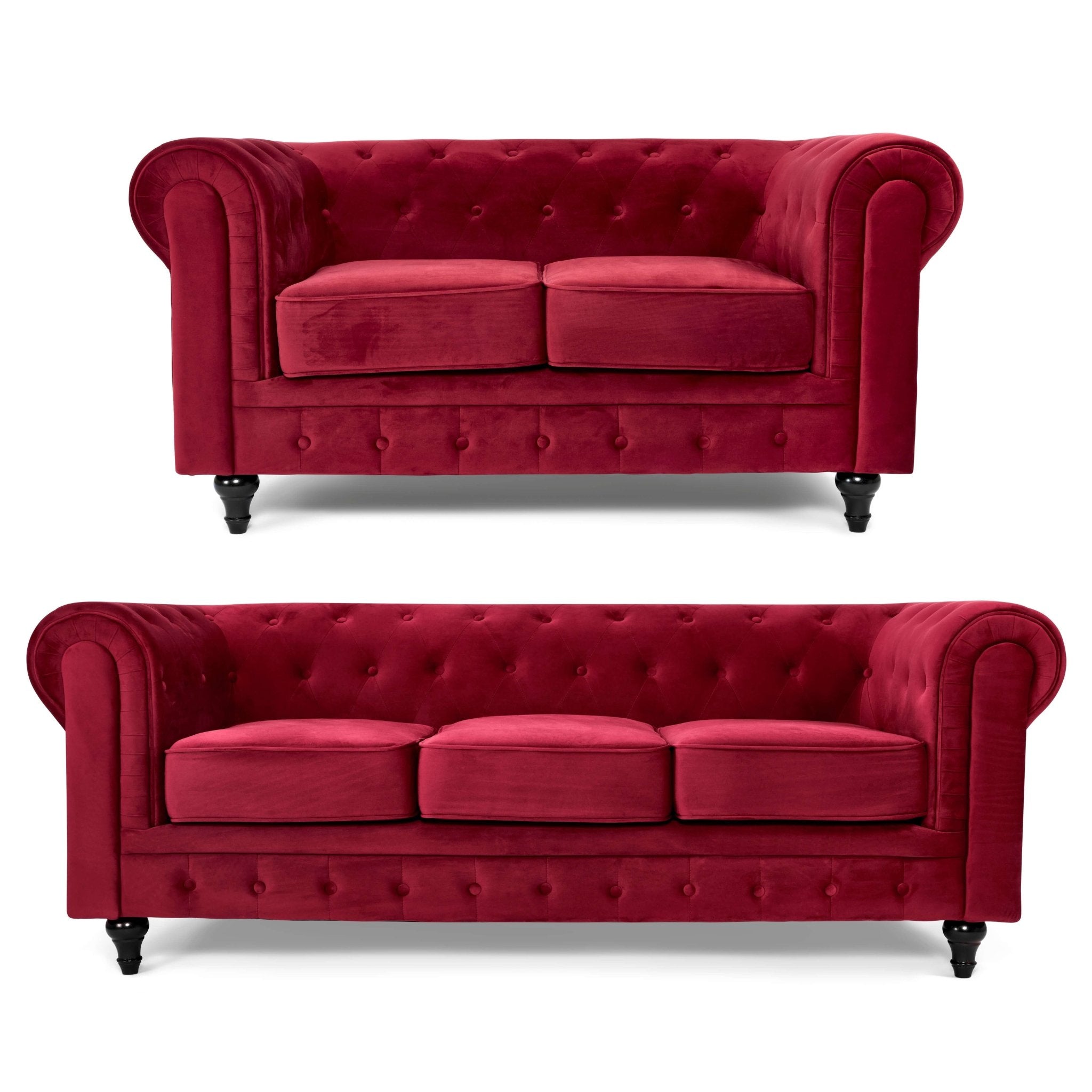 Bargainia Chesterfield Velvet Two & Three Seater Sofa Set - Wine Red ...