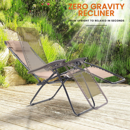 Weatherproof Zero Gravity Reclining Sun Loungers - Beige-Bargainia.com