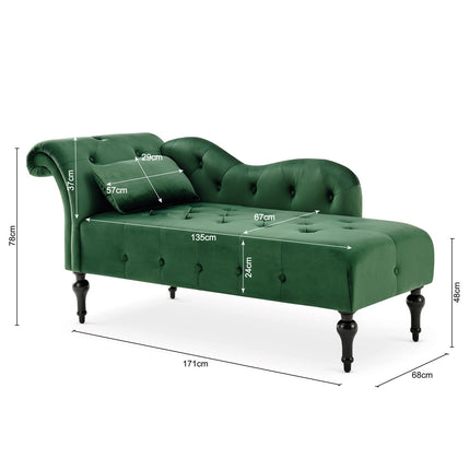 Chaise Velvet Lounge Sofa with Wooden Legs - Green-5056536103161-Bargainia.com
