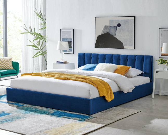 Plush Ottoman Storage Bed Frame | Blue Velvet | bargainia.com-Bargainia.com