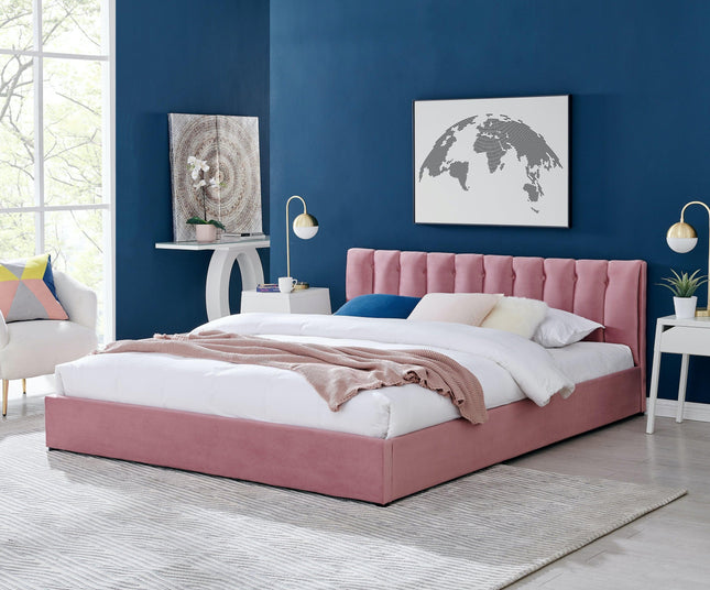 Plush Ottoman Storage Bed Frame | Pink Velvet | bargainia.com-Bargainia.com