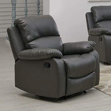 Charcoal Grey Bonded Leather Recliner Sofa Suite-Bargainia.com