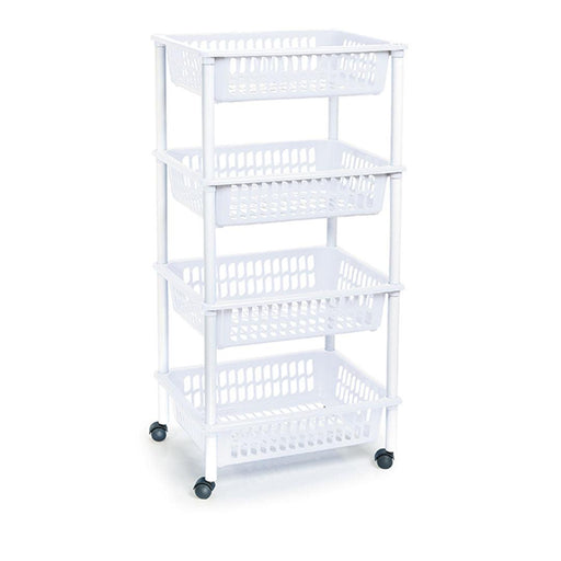 4 Tier Basket Pantry Storage Trolley - White-8436552634011-Bargainia.com