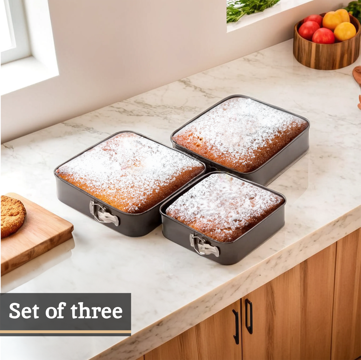 Mari Set Of 3 Spring Form Square Cake Tins