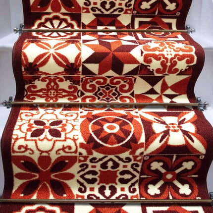 Red Stair Runner / Kitchen Mat - Tiles (Custom Sizes Available)-Bargainia.com