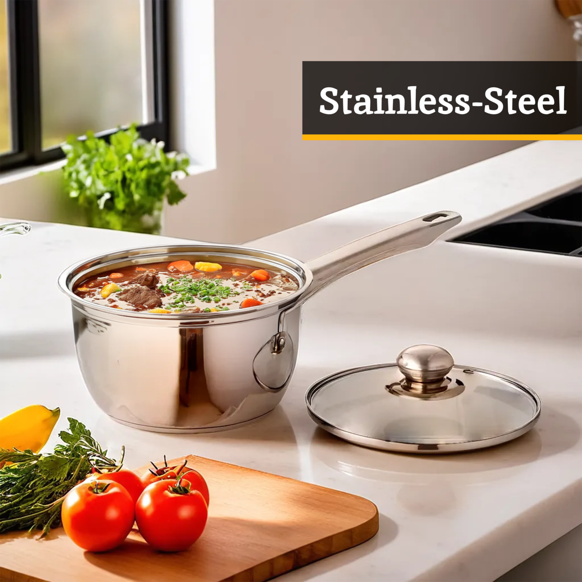 Crosse Set of 3 Stainless Steel Saucepans with Glass Lids