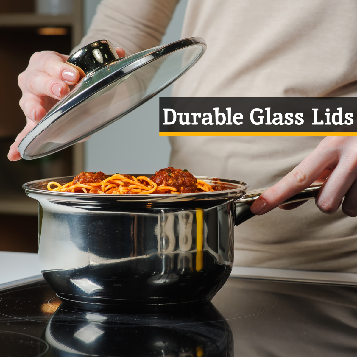 Crosse Set of 3 Stainless Steel Saucepans with Glass Lids