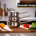 Crosse Set of 3 Stainless Steel Saucepans with Glass Lids