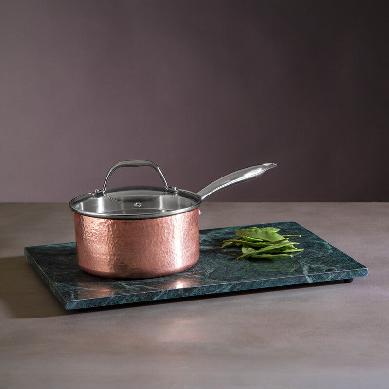 Minerva Small 16 cm Hammered Copper Finish Saucepan with Lid