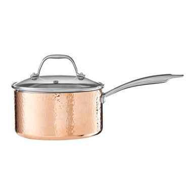 Minerva Medium 18 cm Hammered Copper Finish Saucepan with Lid