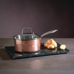 Minerva Medium 18 cm Hammered Copper Finish Saucepan with Lid