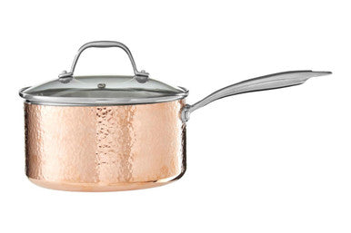 Minerva Copper Finish Large 20 cm Hammered Saucepan with Lid