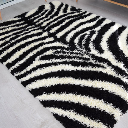 Black and White Zebra Shaggy Rug - California-Bargainia.com
