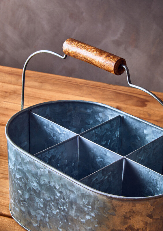 Drummond 6 Compartment Oval Galvanised Steel Caddy