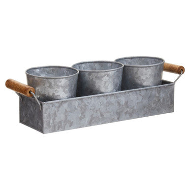 Drummond Set Of 3 Galvanised Steel Flower or Herb Pots With Tray