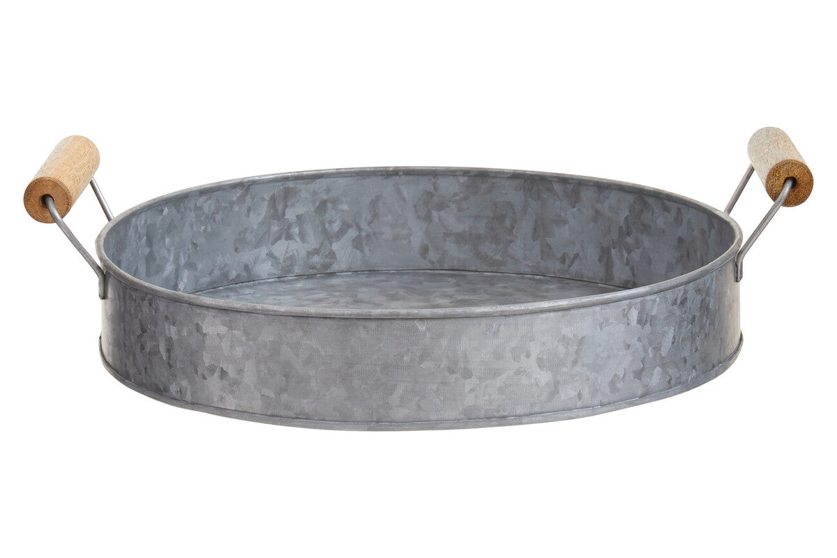 Drummond Round Galvanised Steel Tray With Wood Handles