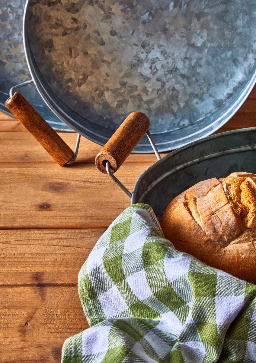 Drummond Galvanised Steel Round Tray With Wood Handles