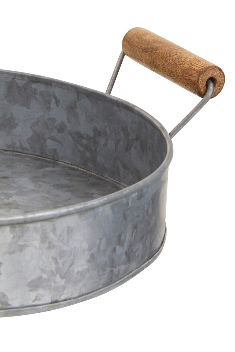 Drummond Galvanised Steel Round Tray With Wood Handles