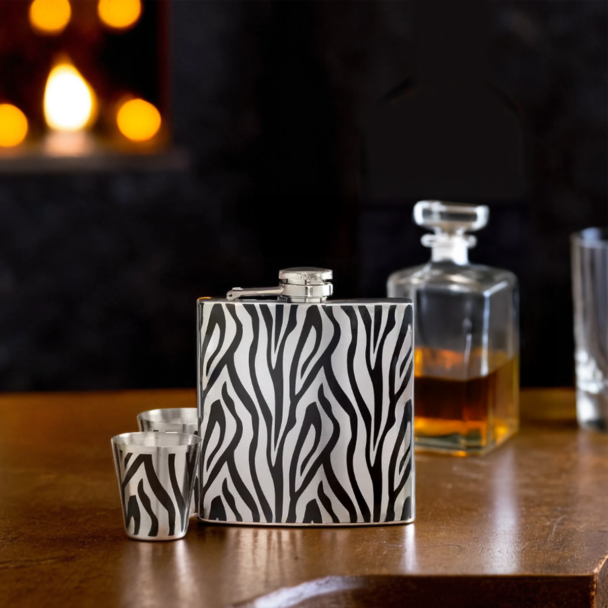 Auden Zebra  Hip Flask And Shot Glasses Set