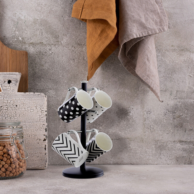 Hirano Matt Black Metal 6 Cup Mug Tree