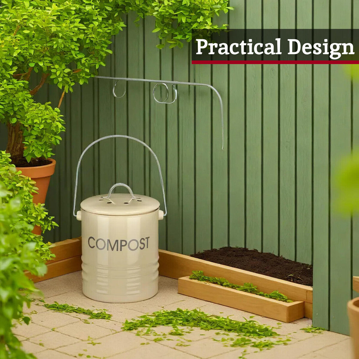 Cream Compost Bin With Handle