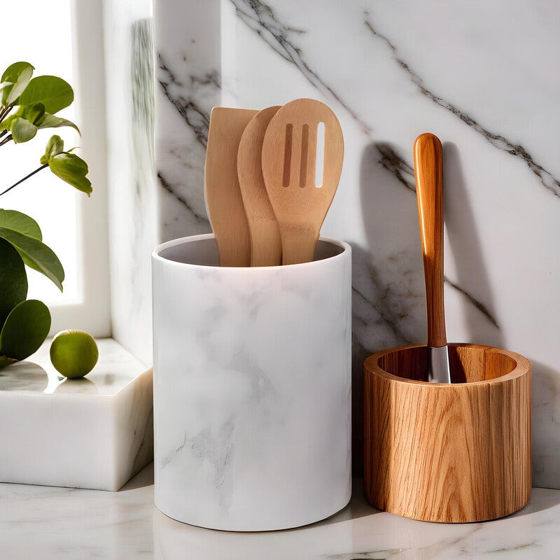Easton White Marble Effect Utensil Holder
