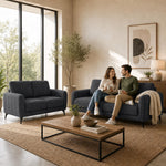 Brixton Dark Grey Fabric Sofa Set, 2 Seater and 3 Seater Linen Look Settees with Solid Wood Frame and Steel Legs