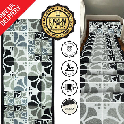 Grey Stair Runner / Kitchen Mat - Daisy (Custom Sizes Available)-Bargainia.com