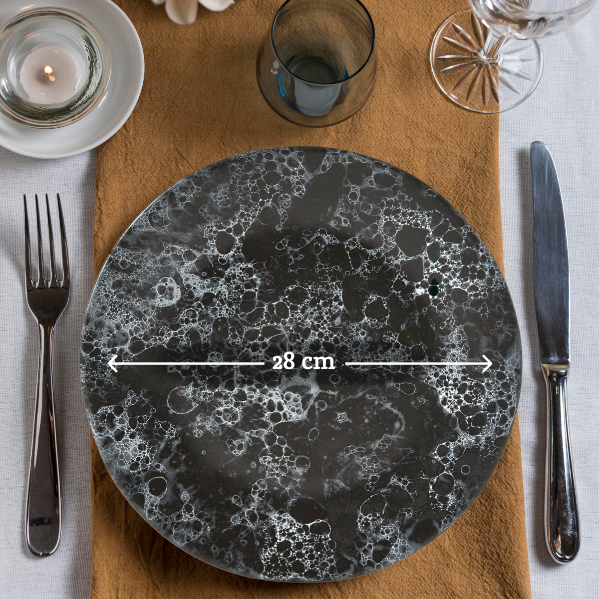 Hygge Black Marble Effect Dinner Plate