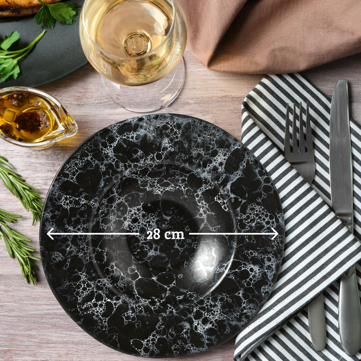 Hygge Black Marble Effect Pasta Bowl