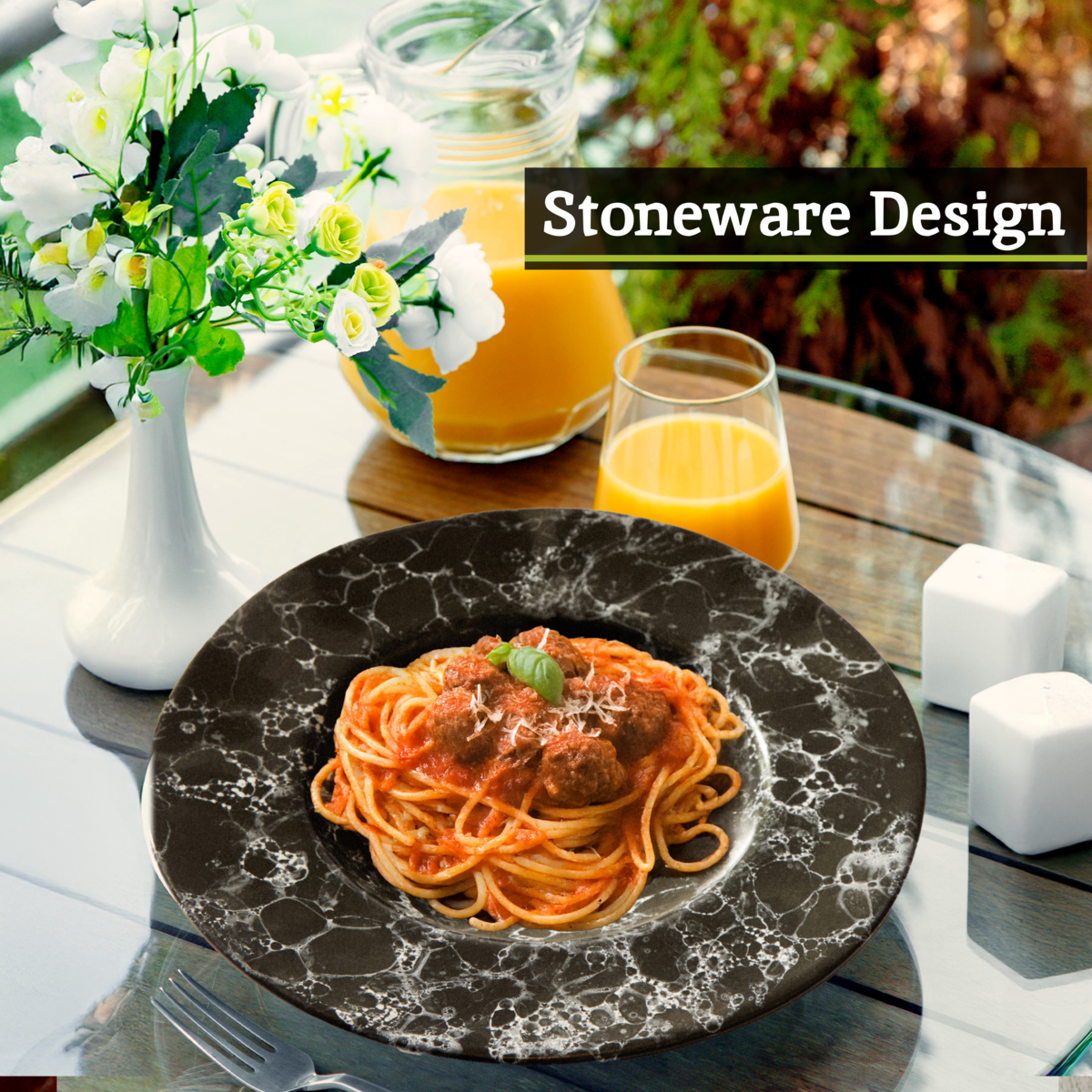 Hygge Black Marble Effect Pasta Bowl