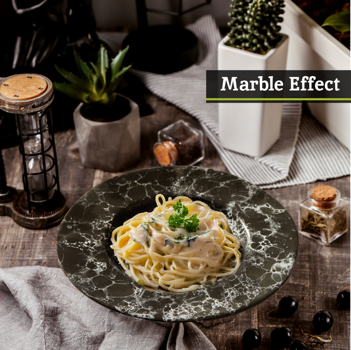 Hygge Black Marble Effect Pasta Bowl