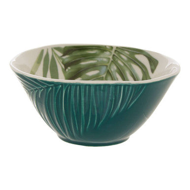 Bali Dark Green Small Salad Bowl with Leaf Design