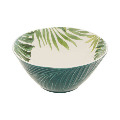 Bali Dark Green Large Salad Bowl with Leaf Design