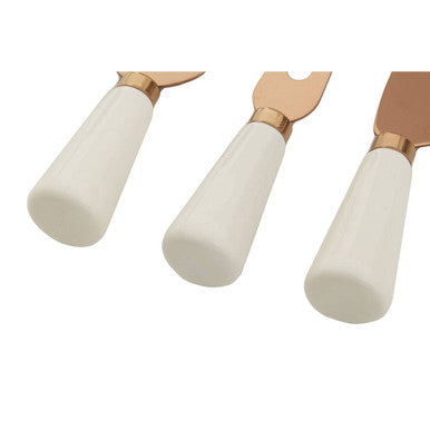 Exbury 3 Piece White And Rose Gold Cheese Knife Set