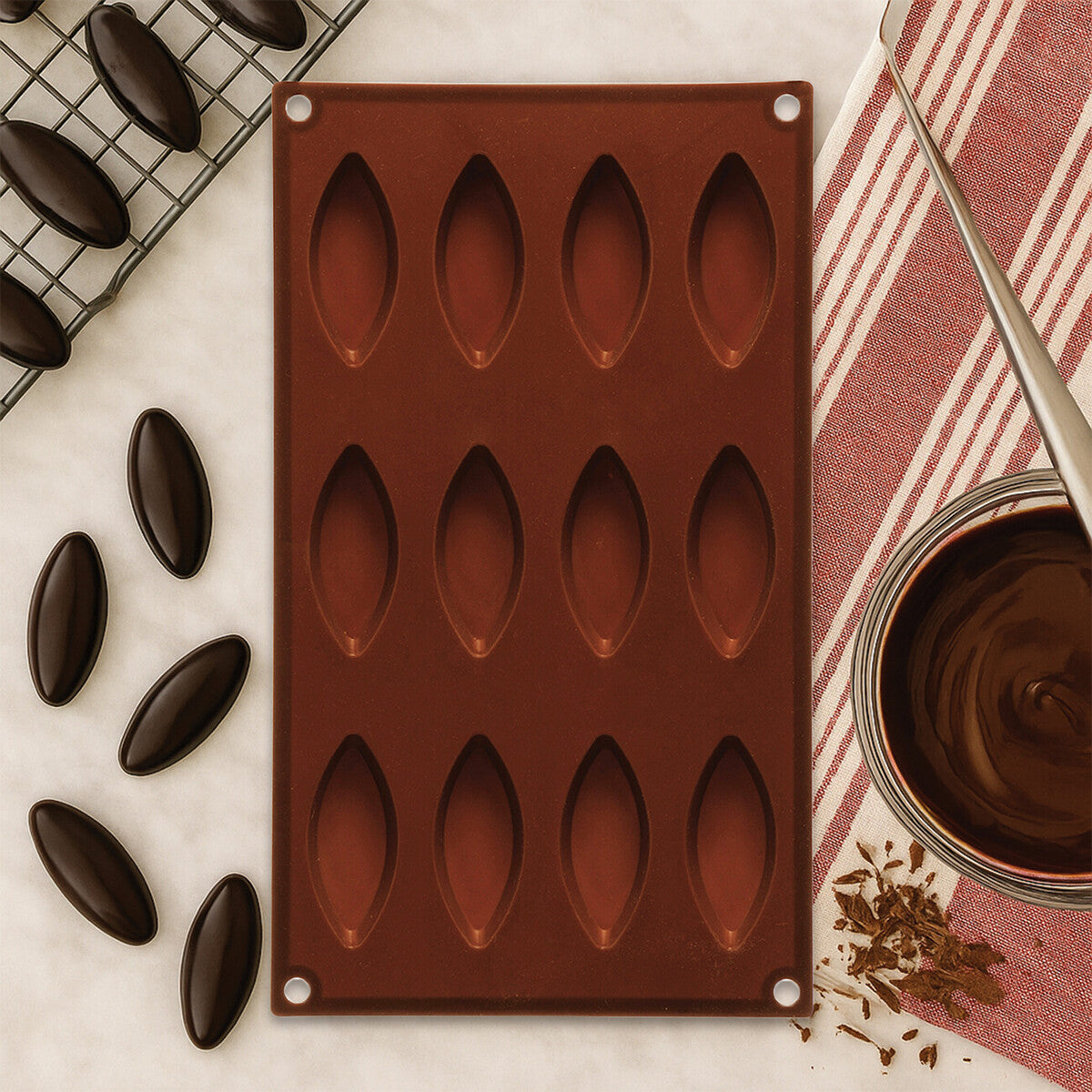 12 Elongated Oval Shape Silicone Chocolate Mould