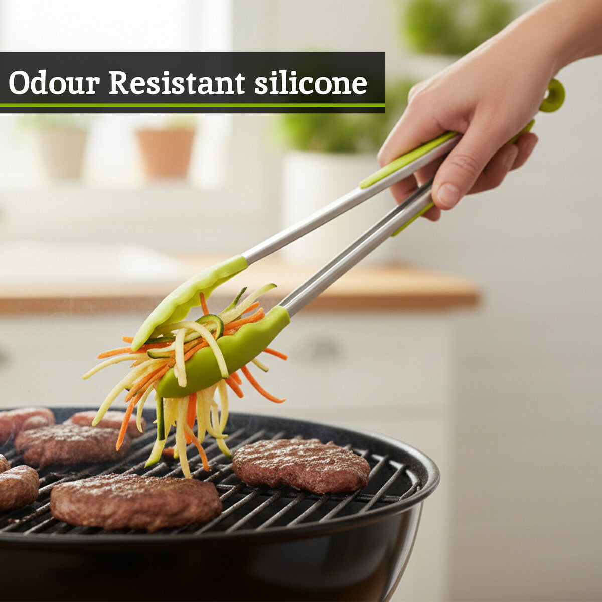 Zing Lime Green Silicone And Stainless Steel Tongs