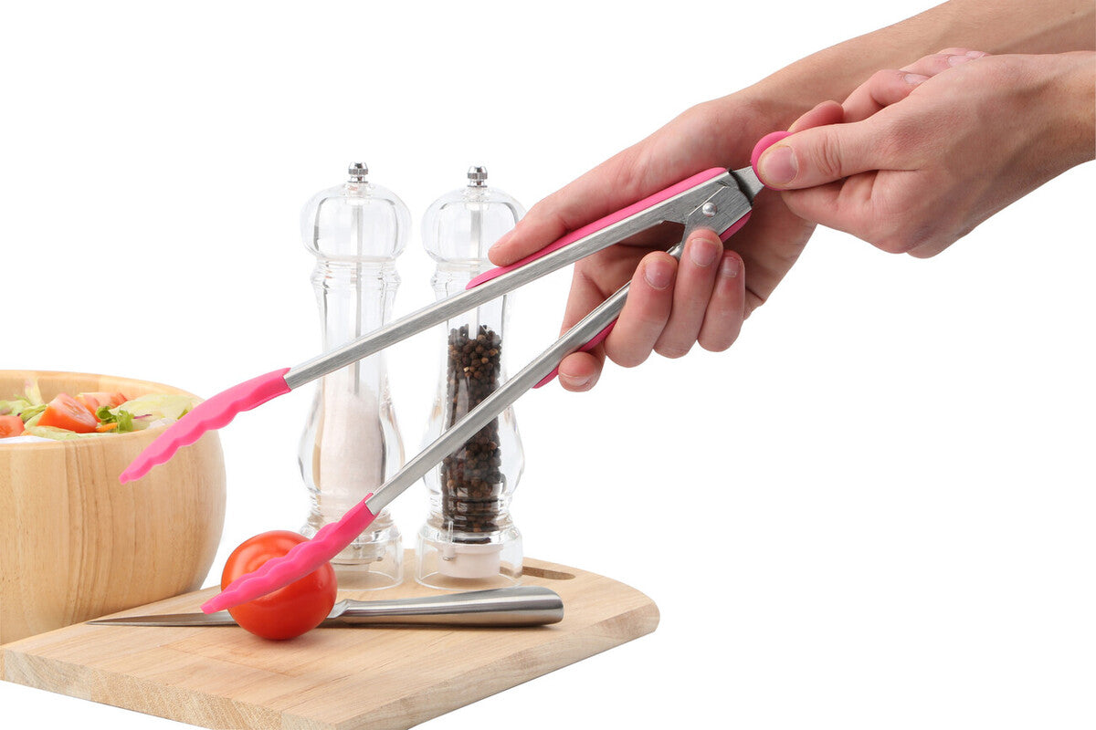 Zing Hot Pink Silicone And Stainless Steel Tongs