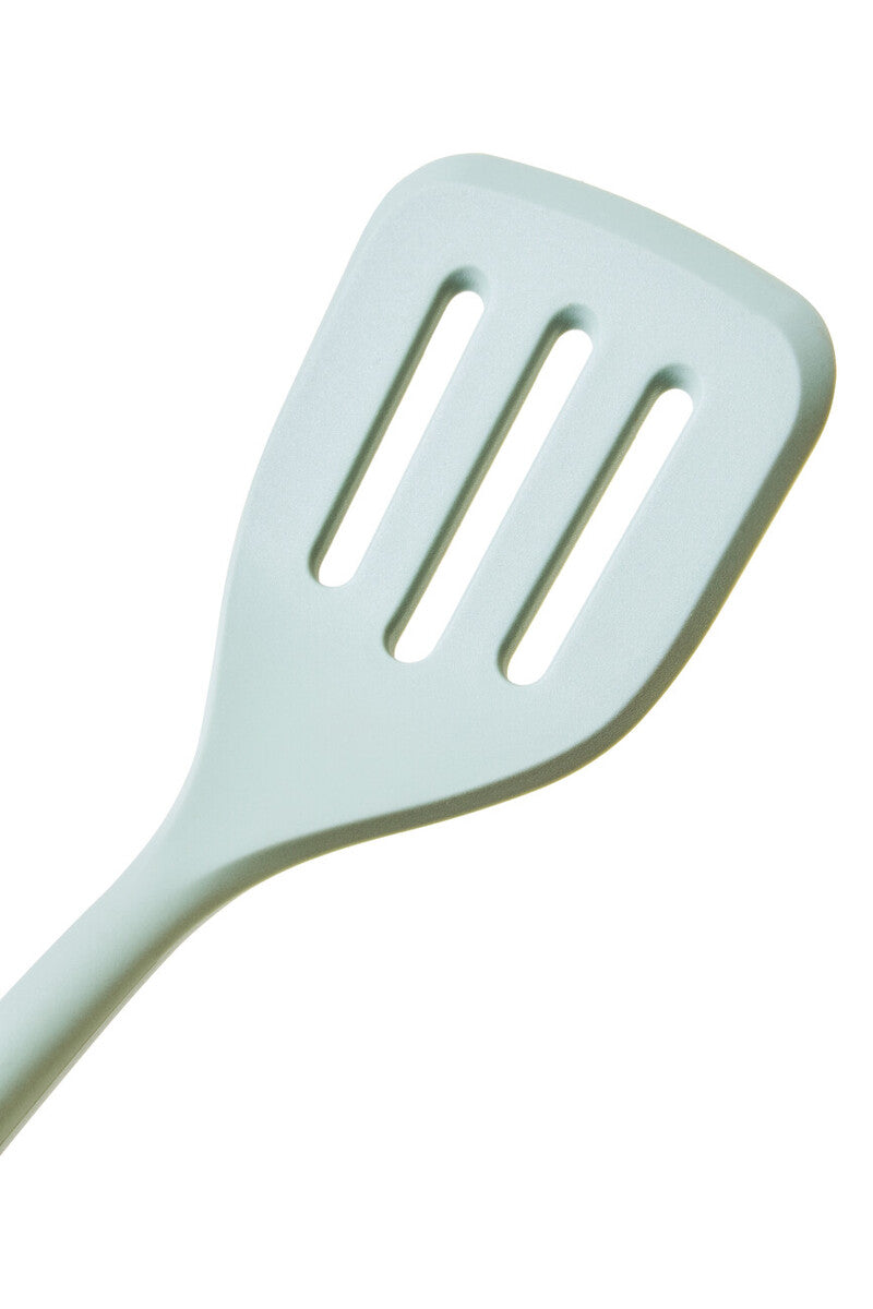 Nova Sage Green Silicone Slotted Turner With Wood Handle