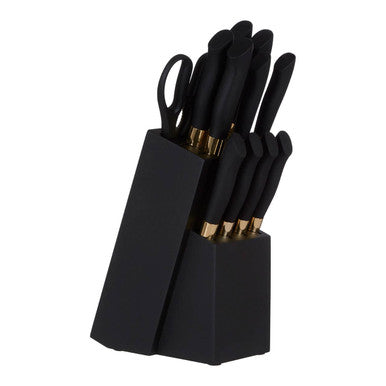 Corsico 11 Piece Black and  Gold Knife Set with Block