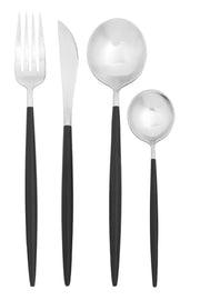 Avie 16 Piece Matte  Silver And Black Cutlery Set