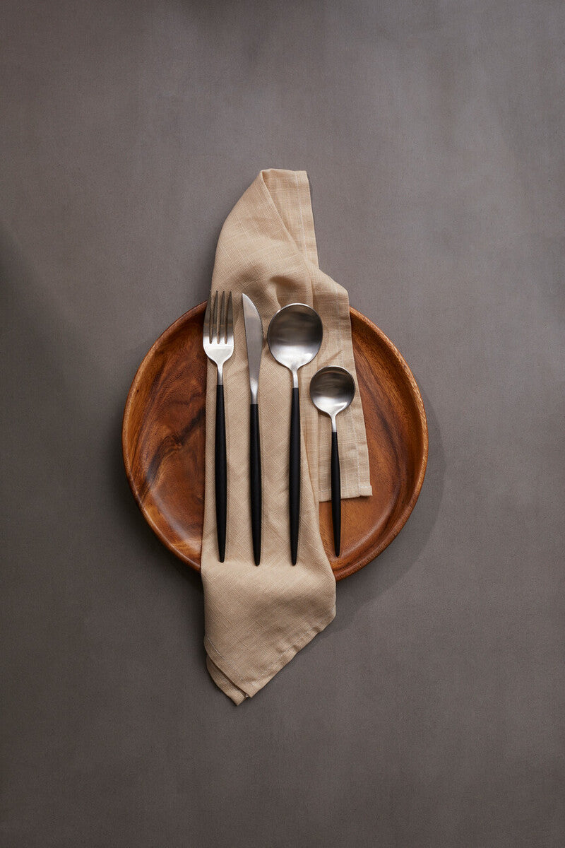 Avie 16 Piece Matte  Silver And Black Cutlery Set