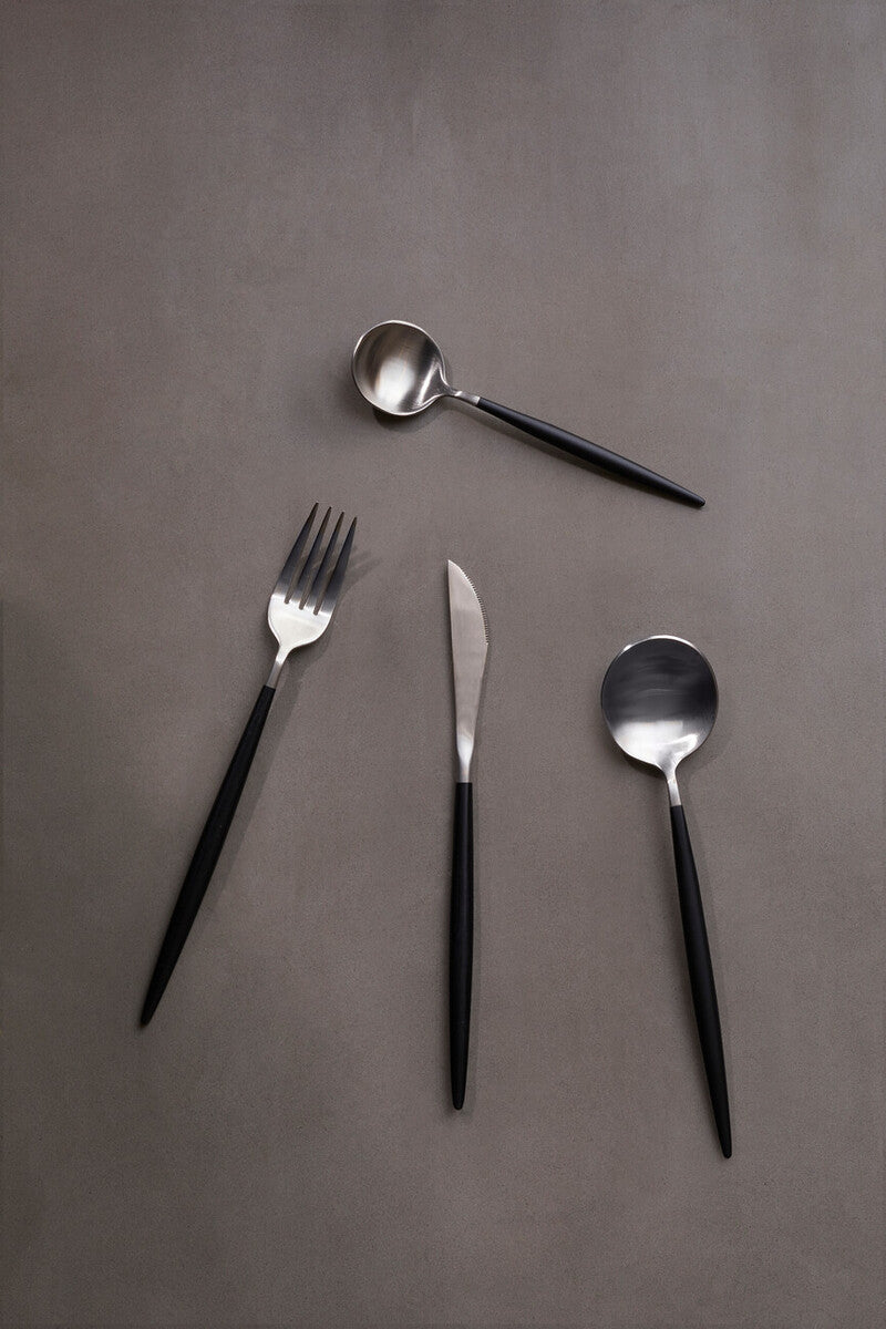 Avie 16 Piece Matte  Silver And Black Cutlery Set