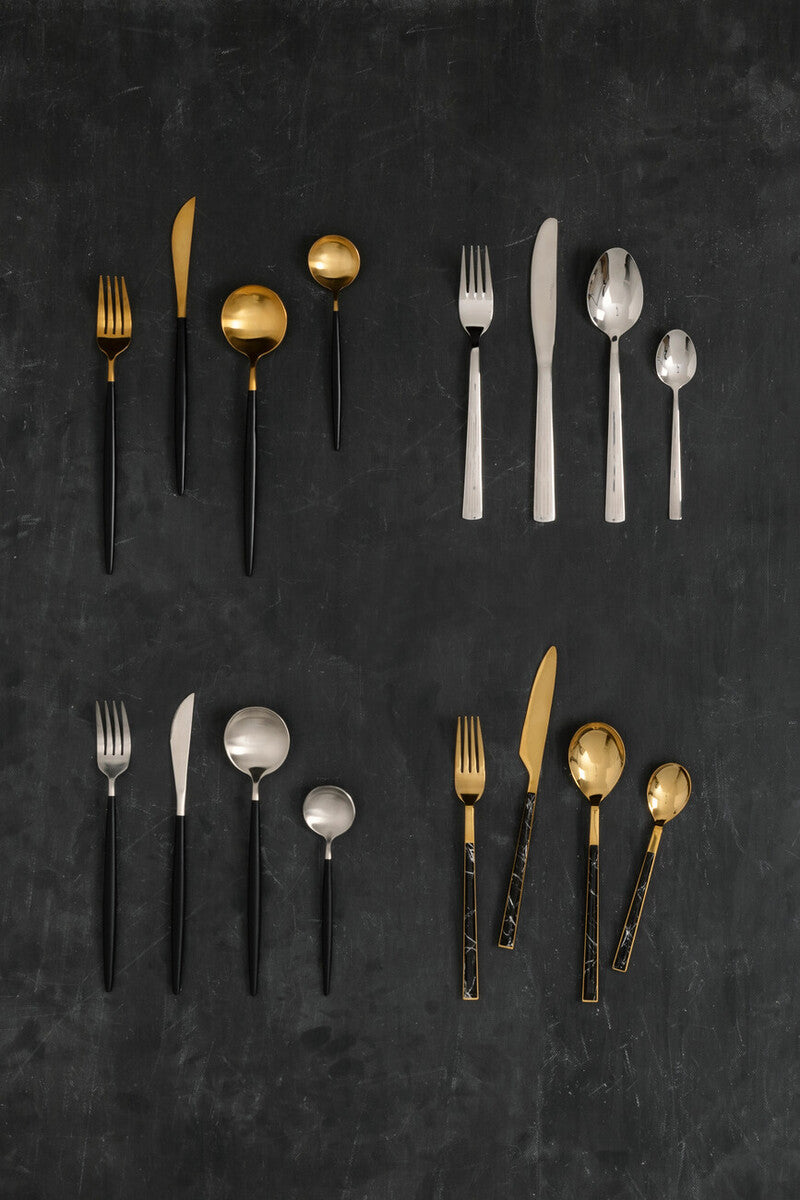 Avie 16 Piece Matte  Silver And Black Cutlery Set