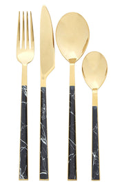 Avie 16 Piece Black Faux Marble Cutlery Set