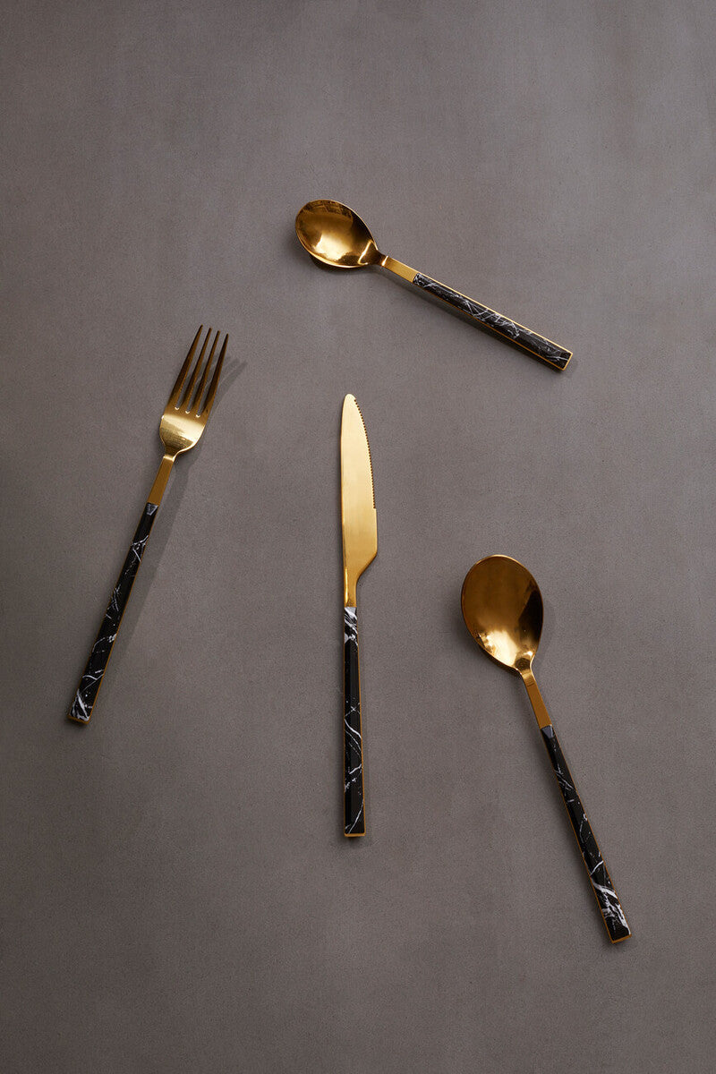 Avie 16 Piece Black Faux Marble Cutlery Set
