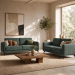 Brixton Green Fabric Sofa Set, 2 Seater and 3 Seater Linen Look Settees with Solid Wood Frame and Steel Legs
